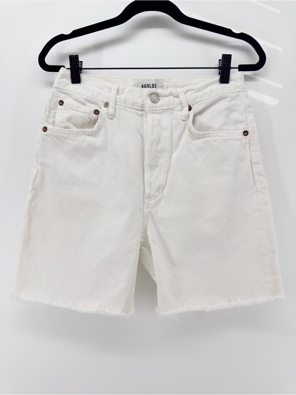 Agolde Denim Long Shorts 26 white cut off high rise button fly long dad shorts